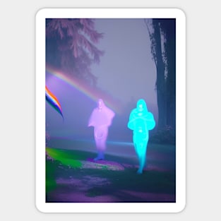 2 GHOSTS WALKING UNDER HALLOWEEN RAINBOW Sticker